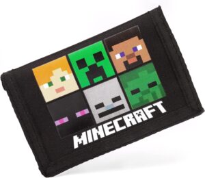 Portefeuille enfant Minecraft Creeper trifold noir/blanc