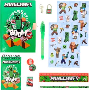 Coffret de papeterie Minecraft avec carnet, cadenas et accessoires