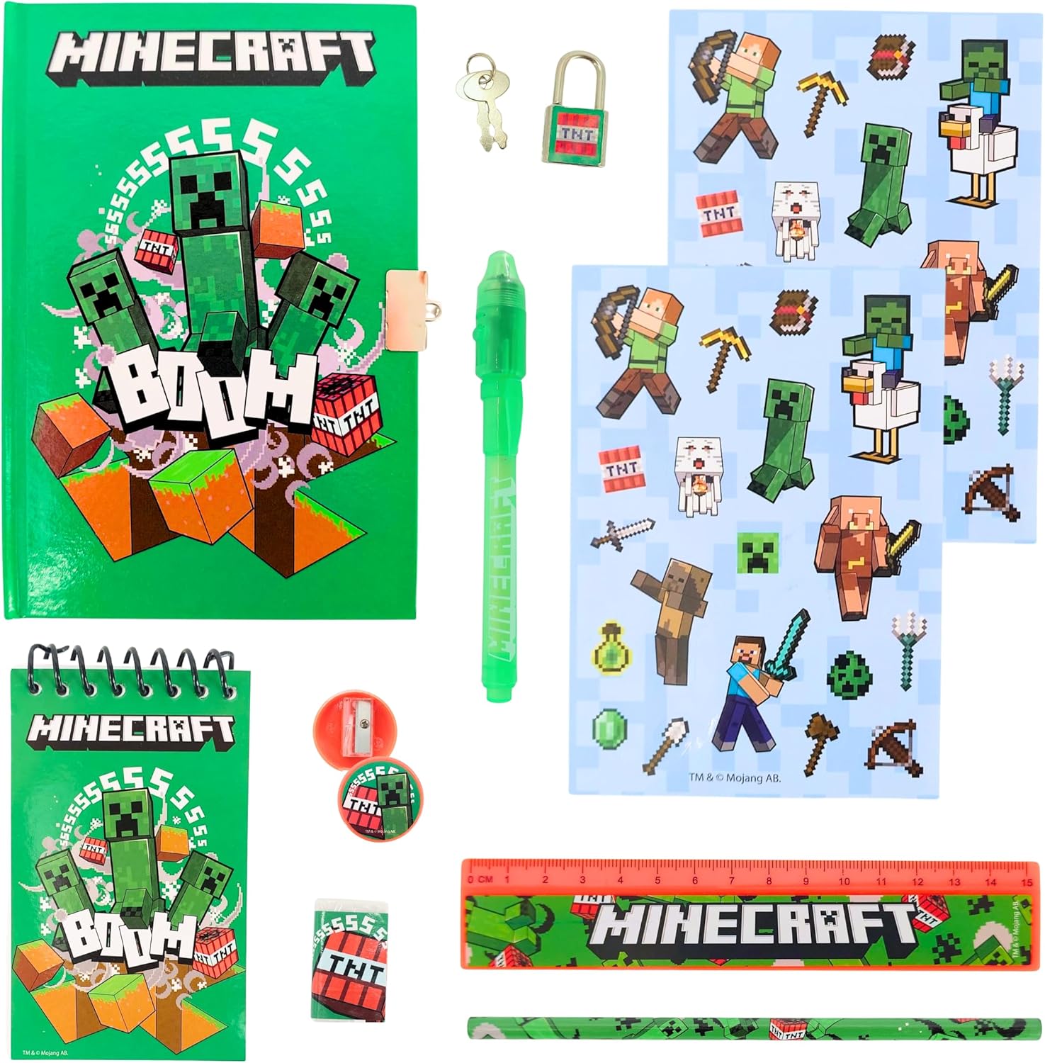 Coffret de papeterie Minecraft avec carnet, cadenas et accessoires