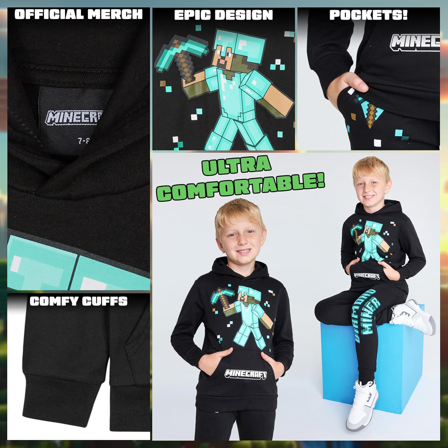 Ensemble jogging Minecraft garçon avec pantalon long – Image 4
