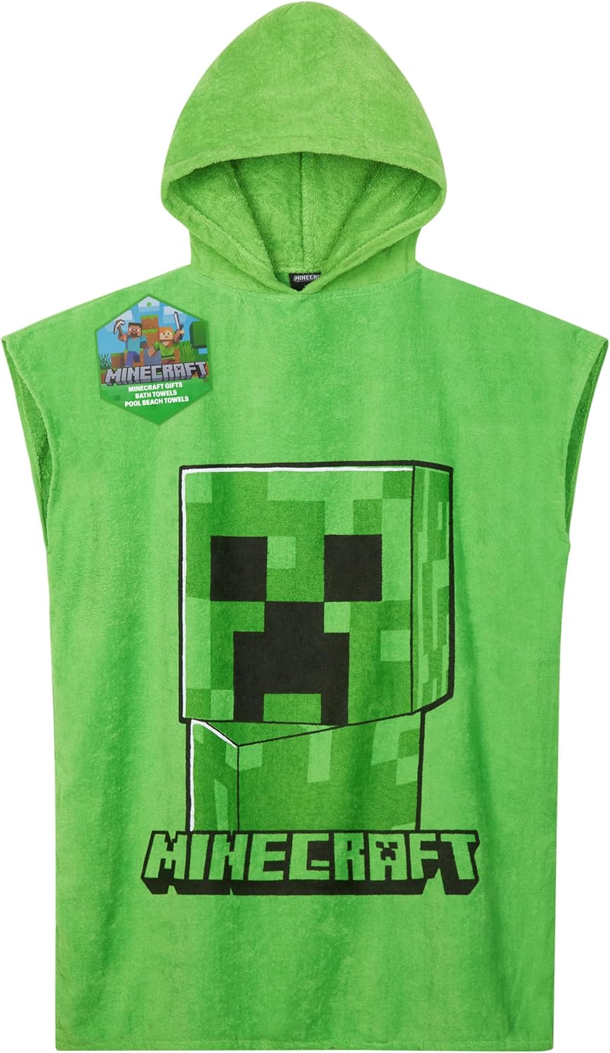 Poncho de bain Minecraft Creeper à capuche pour enfant et ado