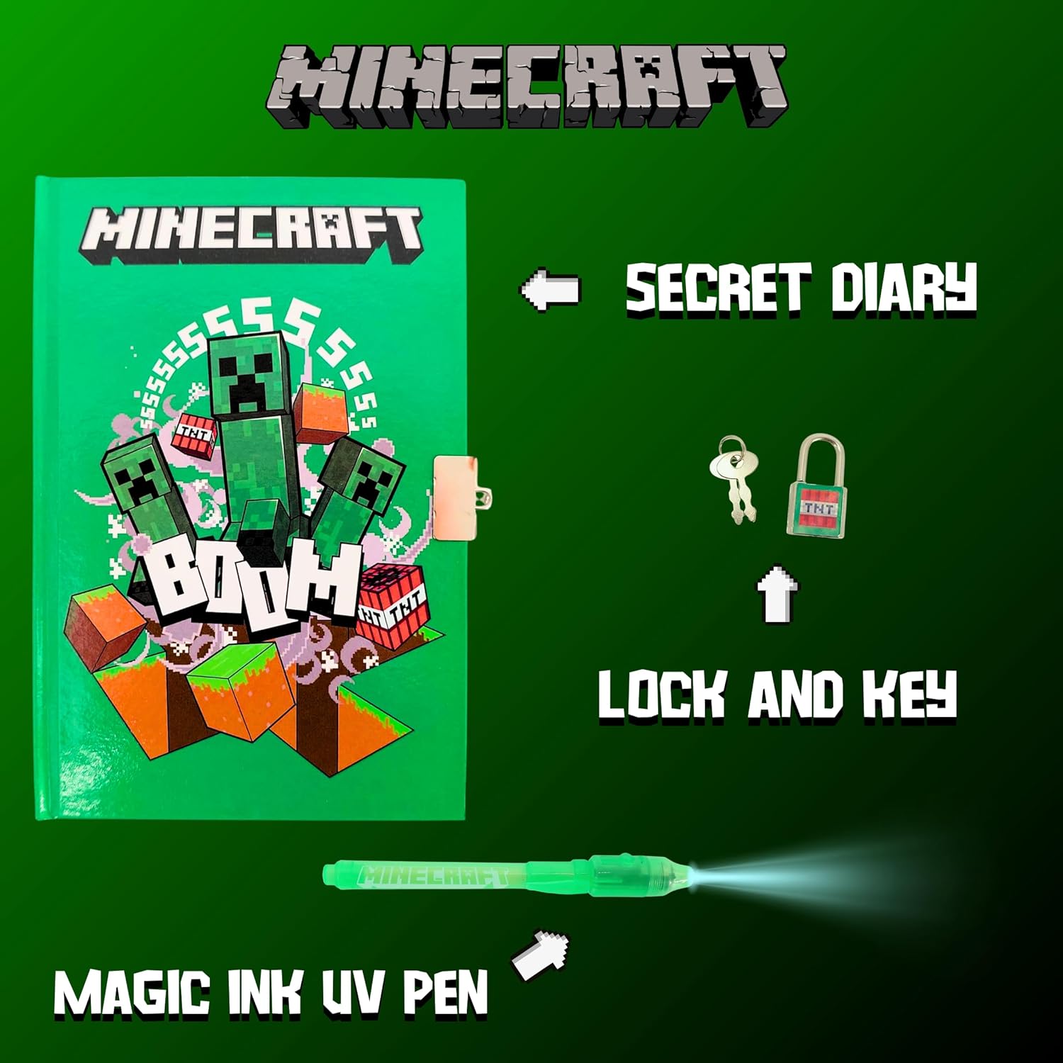 Coffret de papeterie Minecraft avec carnet, cadenas et accessoires – Image 4