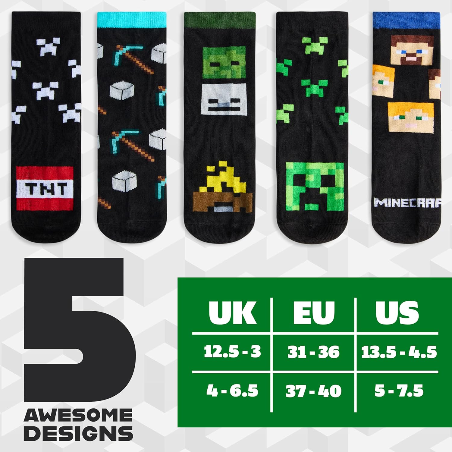 Lot de chaussettes garçon Minecraft, tailles 31-36 et 37-40 – Image 5
