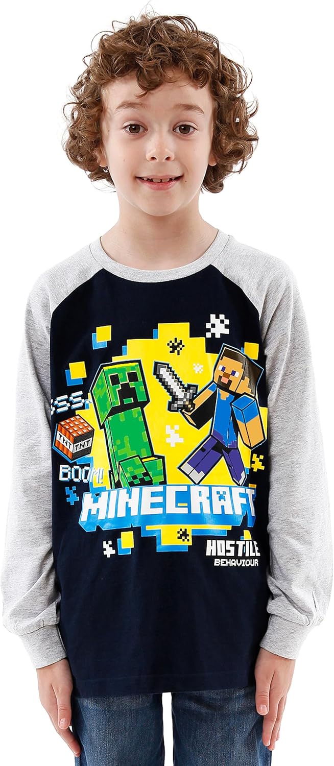 T-shirt Minecraft garçon à manches longues Creeper et Steve – Image 2