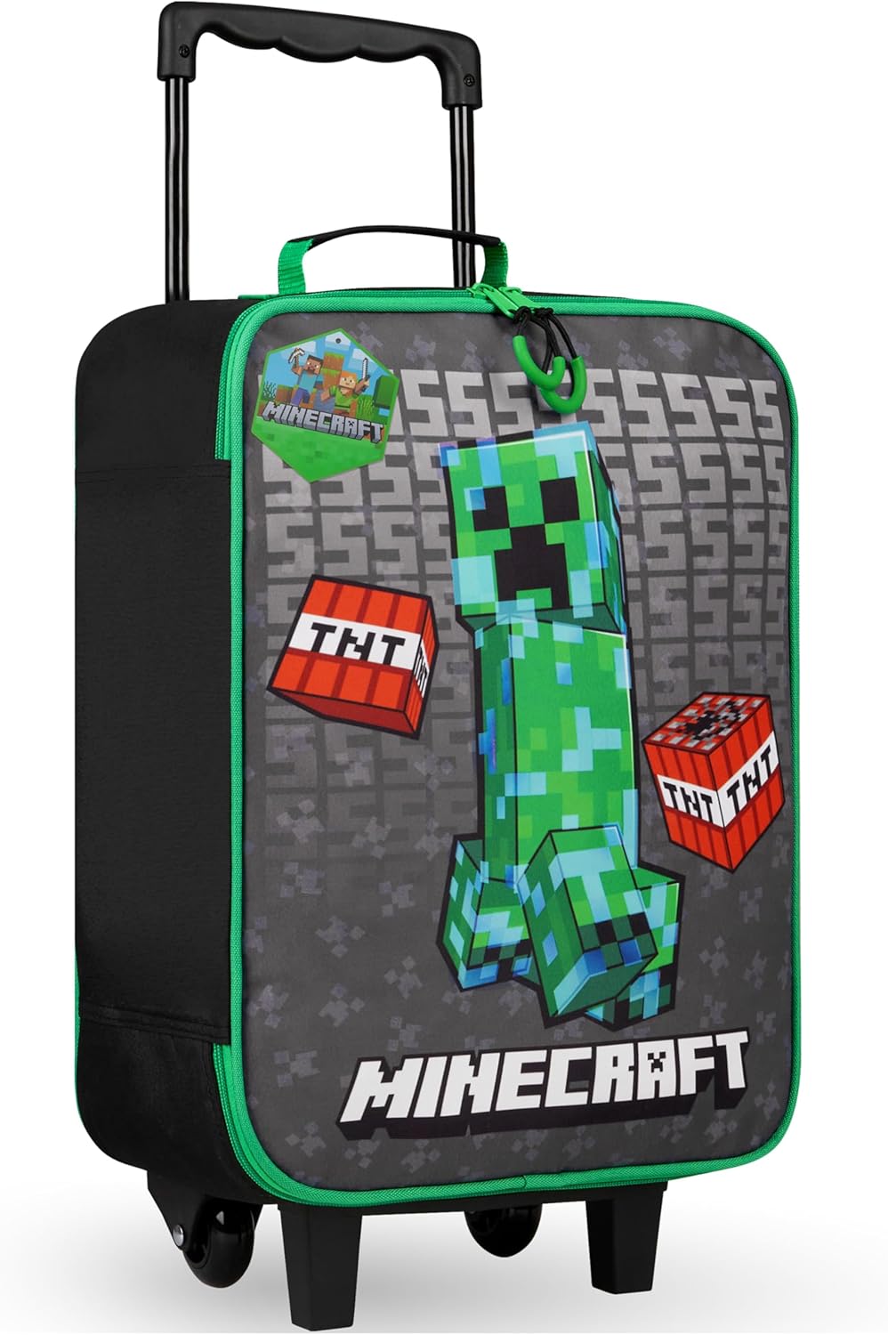 Valise trolley Minecraft Creeper enfant pliable noire