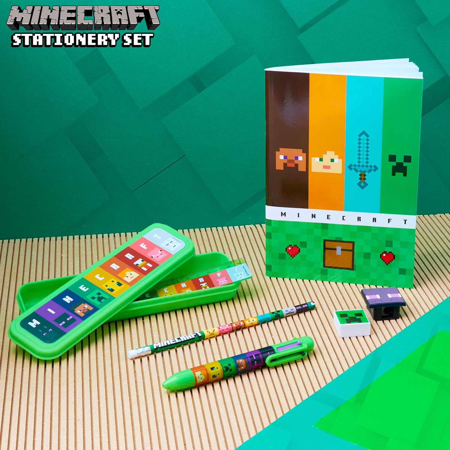 Kit de papeterie Minecraft avec trousse, Vert/Multi – Image 2