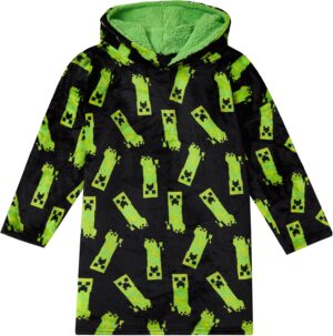 Cape Minecraft Creeper noire à capuche en polaire pour enfants, taille unique