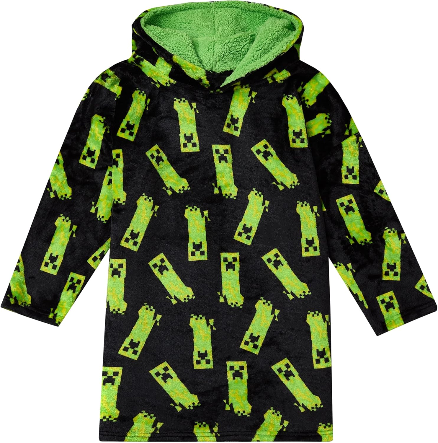 Cape Minecraft Creeper noire à capuche en polaire pour enfants, taille unique