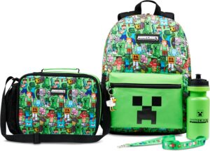 Ensemble enfant Minecraft 5 pièces Vert Aop avec sac à dos et accessoires