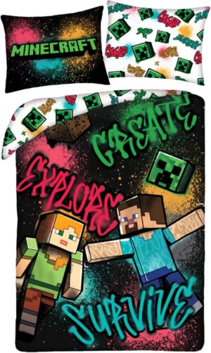 Parure de lit enfant Minecraft réversible Alex et Steve