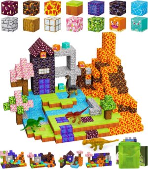 Minecraft : 100 blocs magnétiques DIY avec 4 dinosaures dès 3 ans