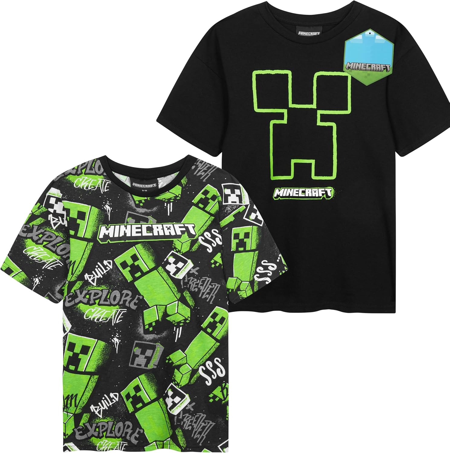 T-shirt Minecraft garçon en coton à manches courtes, lot 1 2 ou 3