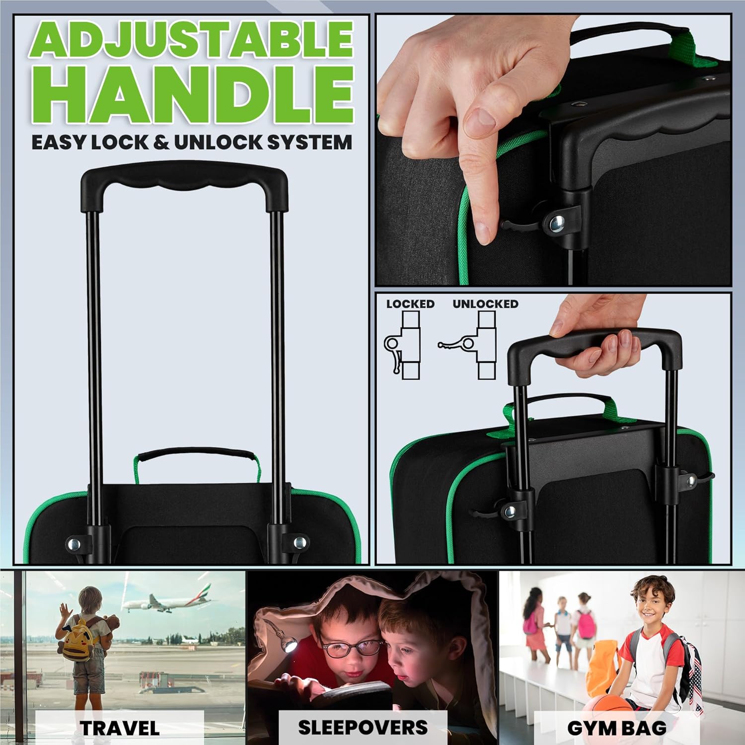 Valise trolley Minecraft Creeper enfant pliable noire – Image 3