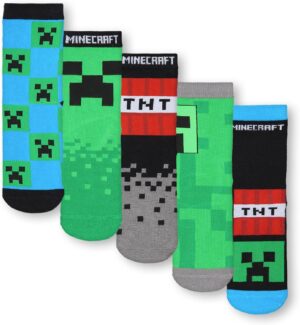 Lot de 5 chaussettes montantes Minecraft avec Creeper et TNT