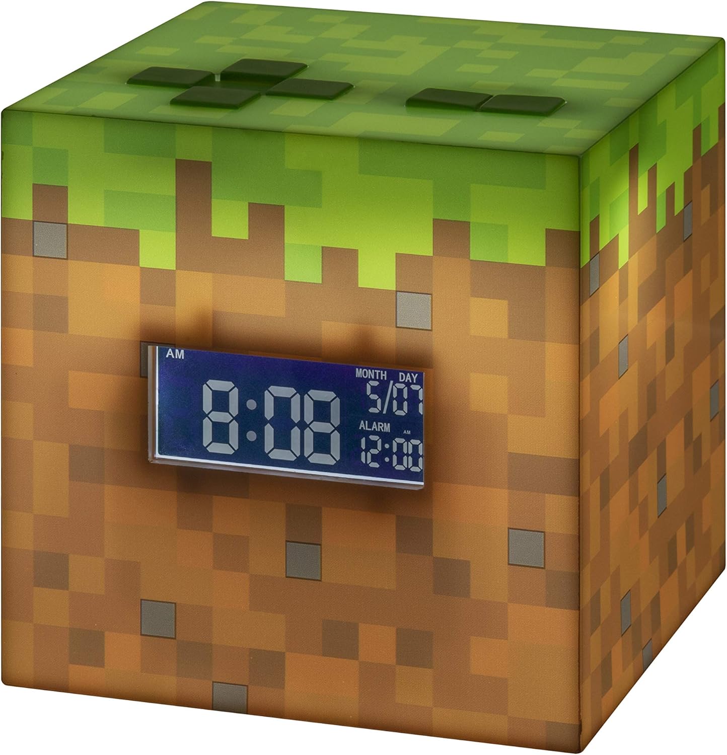 Réveil digital Minecraft bloc d'herbe avec lumière et musique, vert