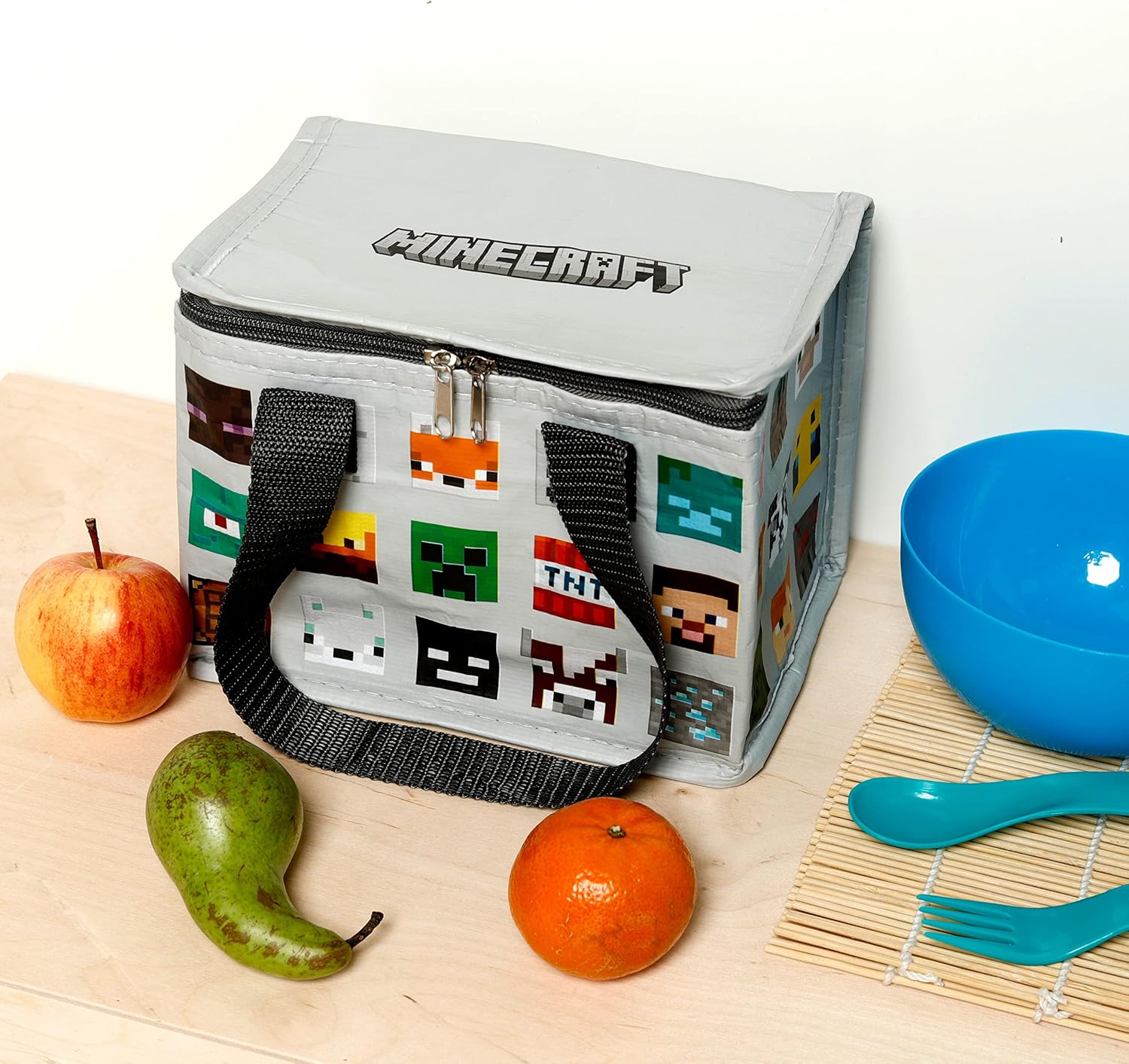 Lunch bag Minecraft gris isotherme en rPET recyclé avec personnages – Image 2