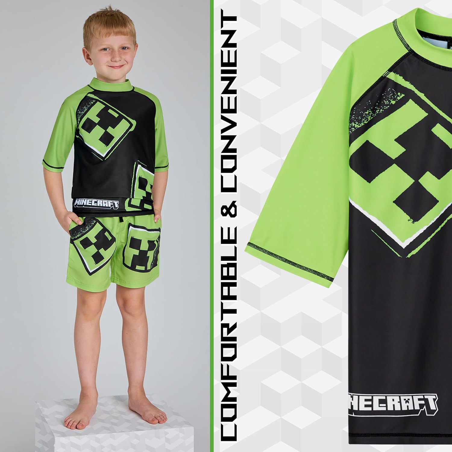 Ensemble de bain Minecraft enfant 2 pièces avec t-shirt manches courtes et short garçon – Image 5