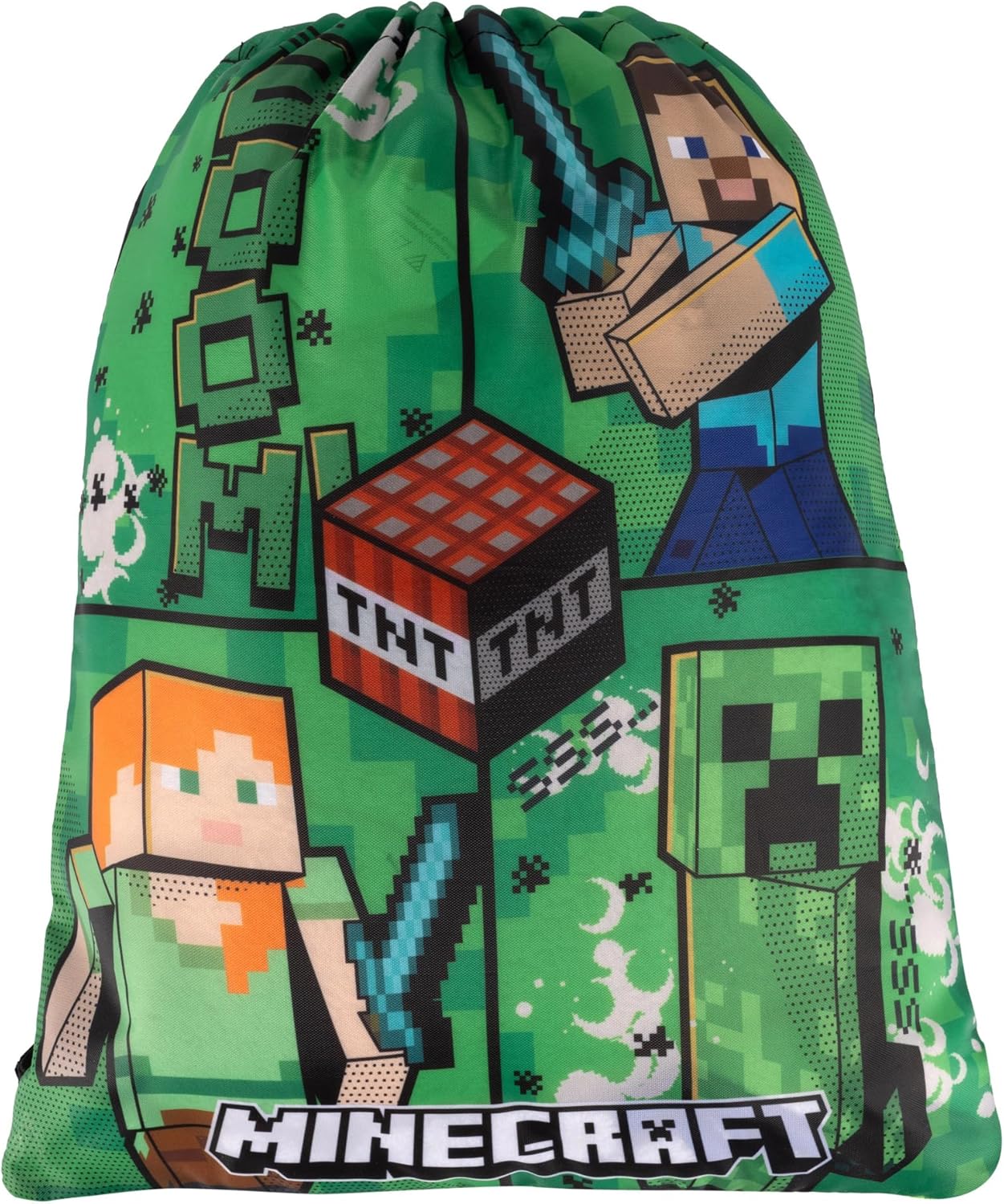 Sac à cordon Minecraft TNT Boom avec Steve, Alex et Creeper