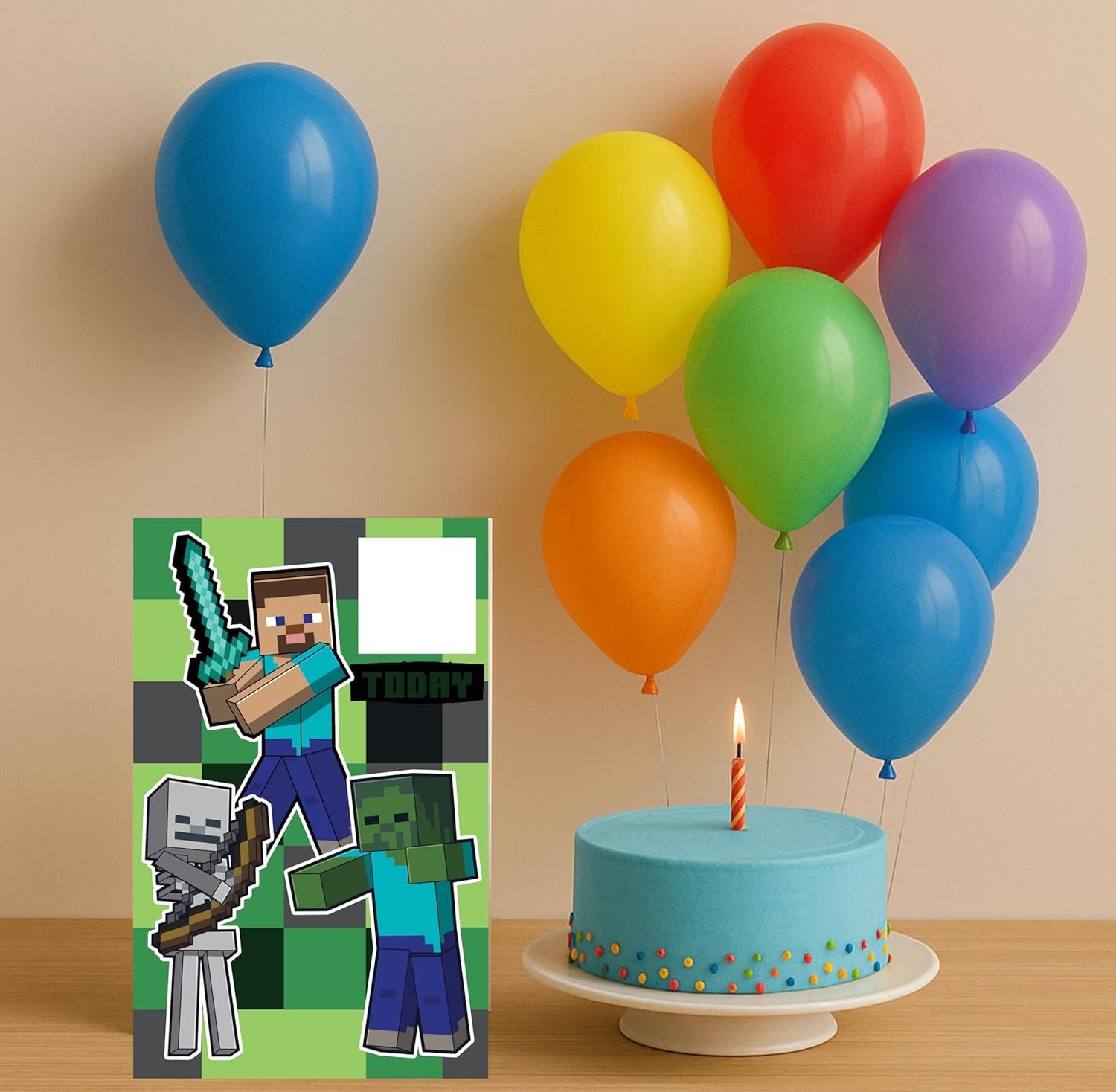 Carte d’anniversaire Minecraft avec feuille d’autocollants bonus – Image 2