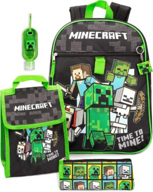 Sac à dos enfant Minecraft 5 pièces Creeper et Zombie