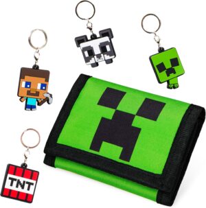 Portefeuille scratch Minecraft enfant avec 4 porte-clés Creeper Steve TNT