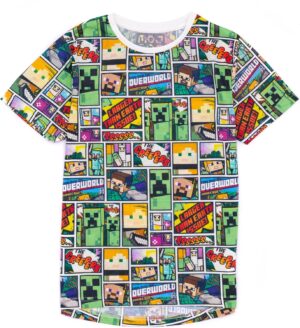 T-shirt Minecraft multicolore Steve et Creeper à manches courtes pour garçon