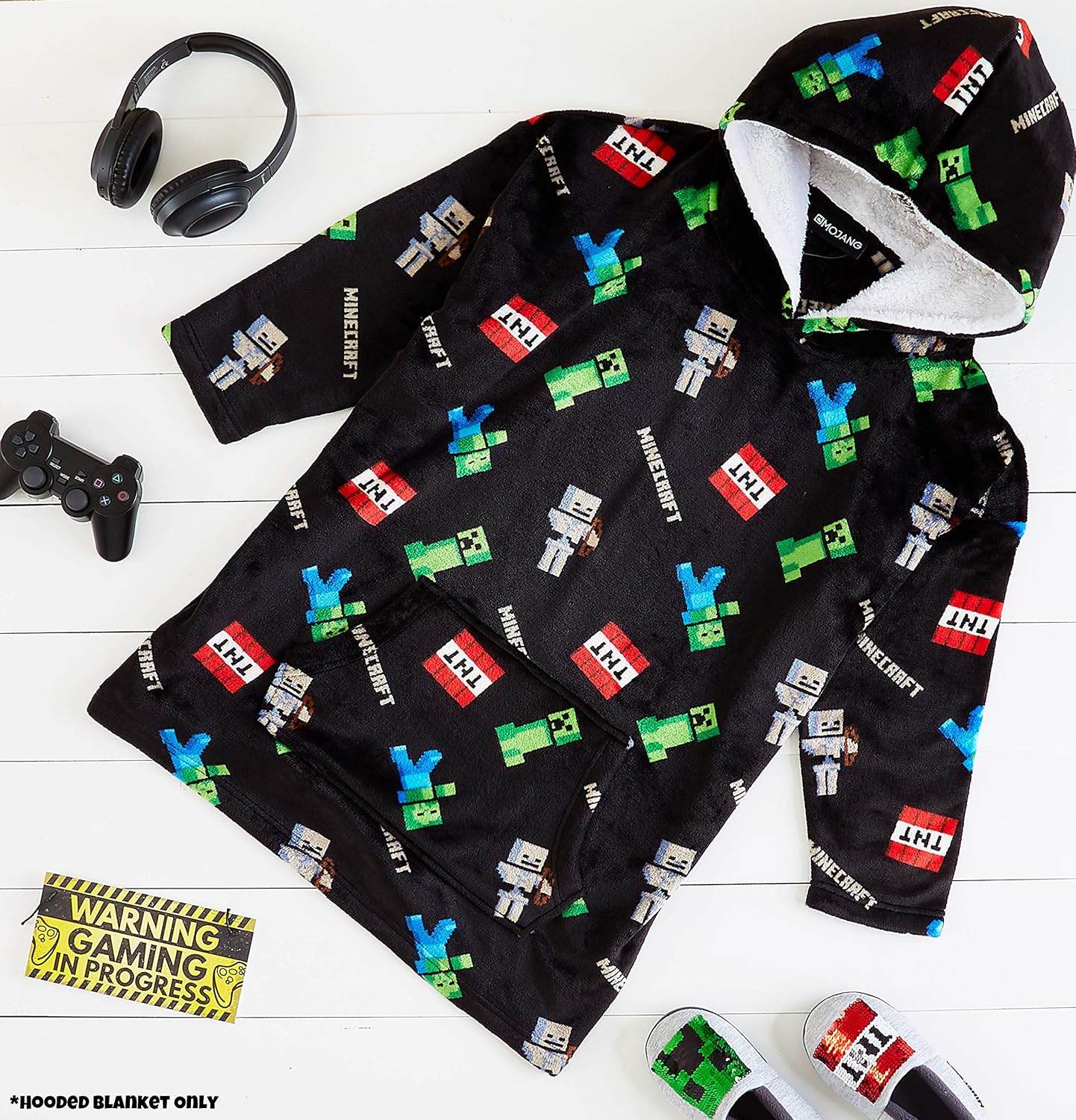 Poncho plaid à capuche Minecraft Creeper oversize noir, taille unique – Image 6