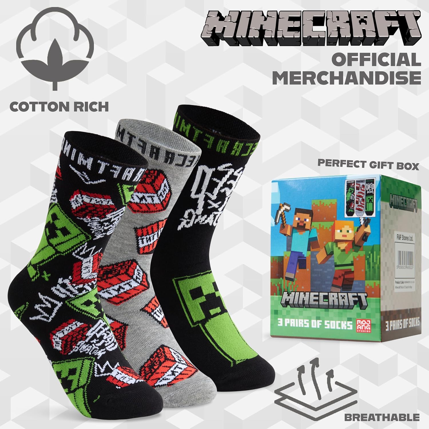 Chaussettes enfant Minecraft en coton, lot fantaisie tailles 31-36 et 37-40 – Image 6