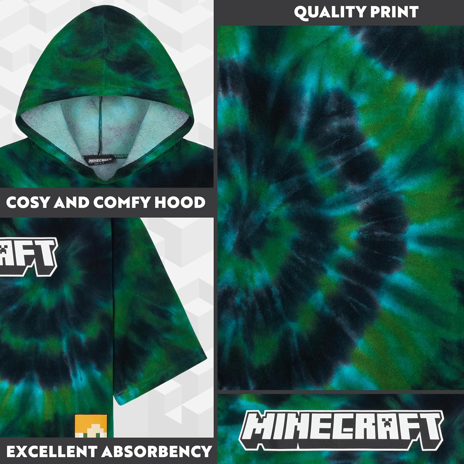 Poncho de bain à capuche Minecraft Creeper Multi Tie Dye – Image 4