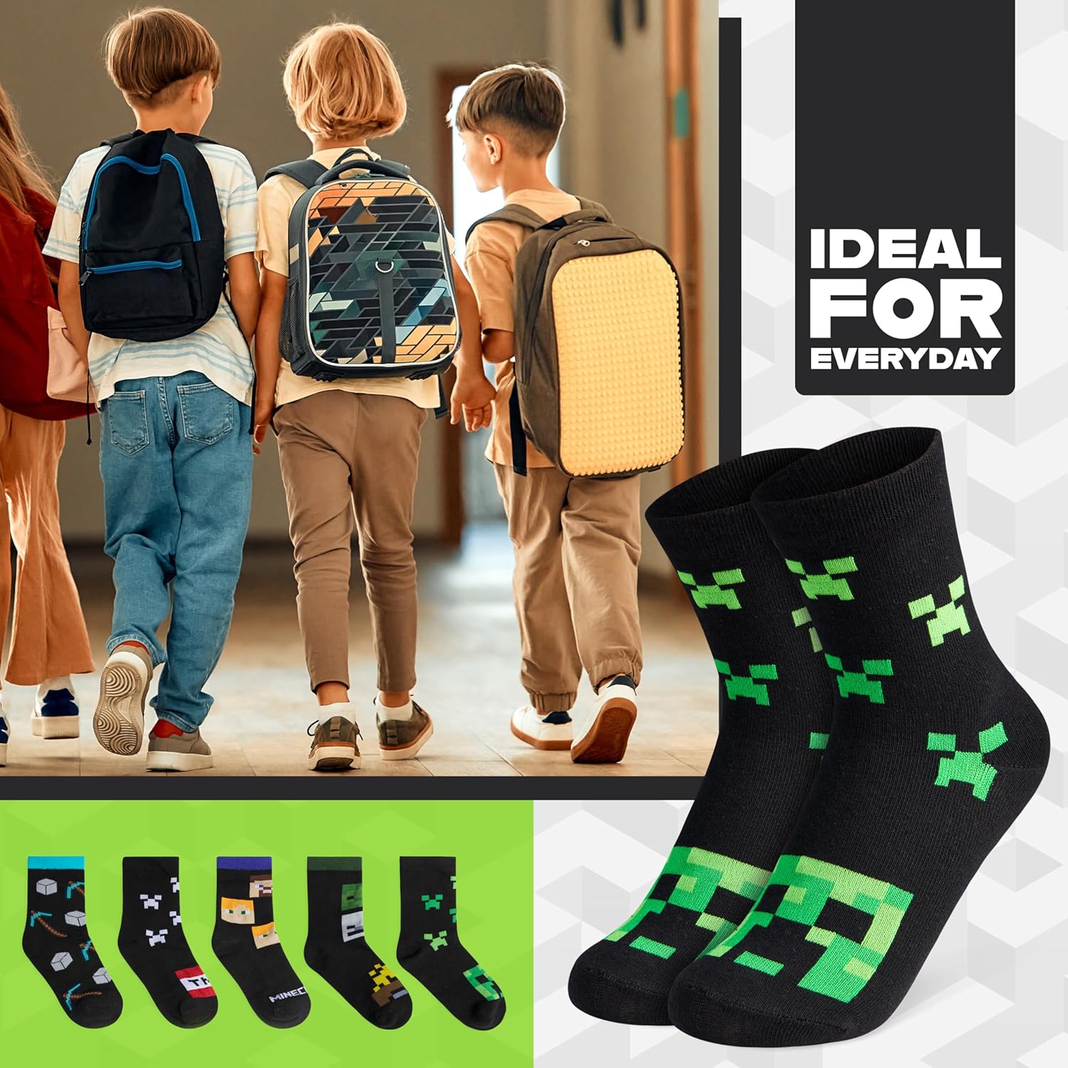 Lot de chaussettes garçon Minecraft, tailles 31-36 et 37-40 – Image 4