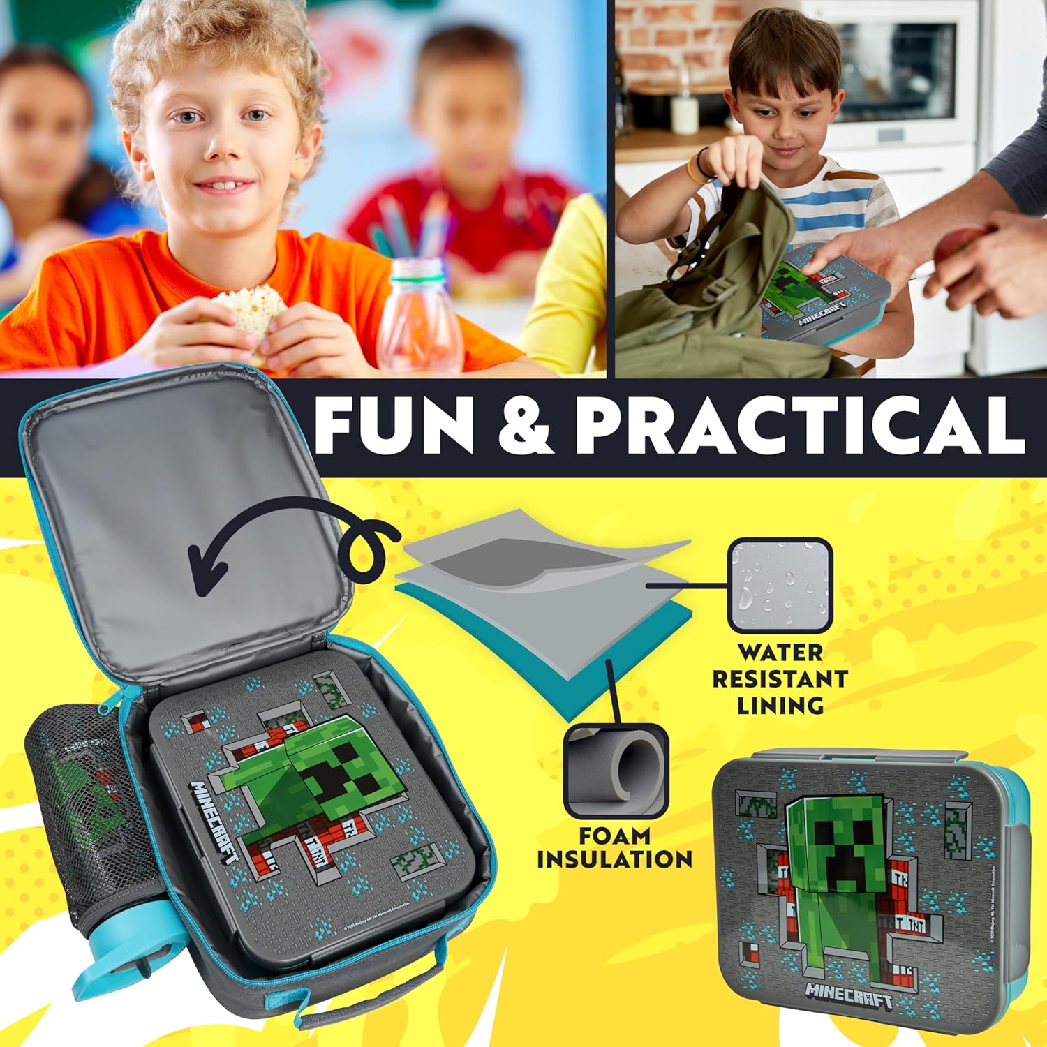 Kit déjeuner Minecraft multi avec lunch bag, bento 3 compartiments et gourde 750 ml – Image 3