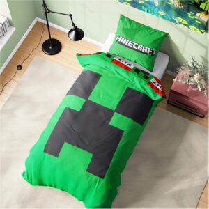 Parure de lit Minecraft réversible 2 pièces pour 1 personne, Vert Minecraft