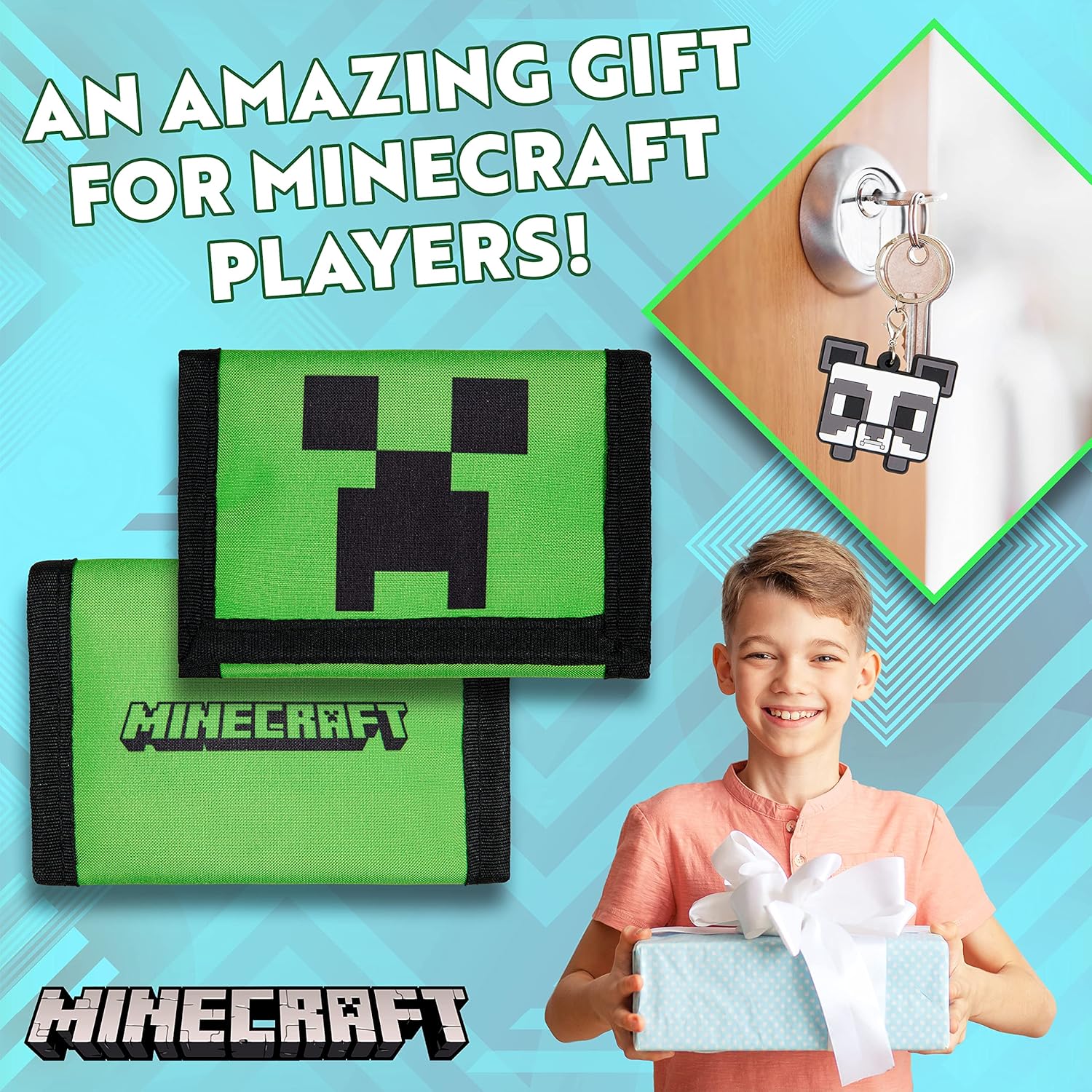 Portefeuille scratch Minecraft enfant avec 4 porte-clés Creeper Steve TNT – Image 3