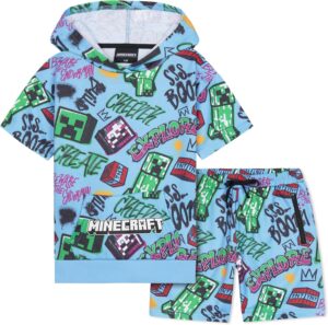 Ensemble Minecraft Creeper avec sweat à capuche et short pour garçon et ado