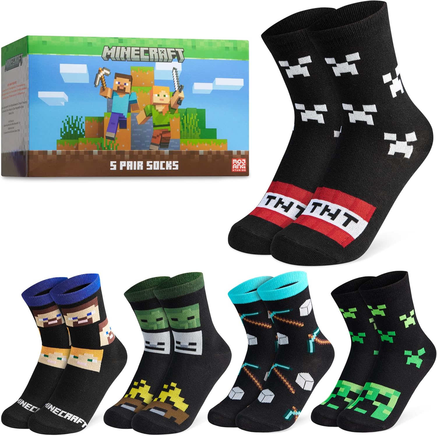 Lot de chaussettes garçon Minecraft, tailles 31-36 et 37-40