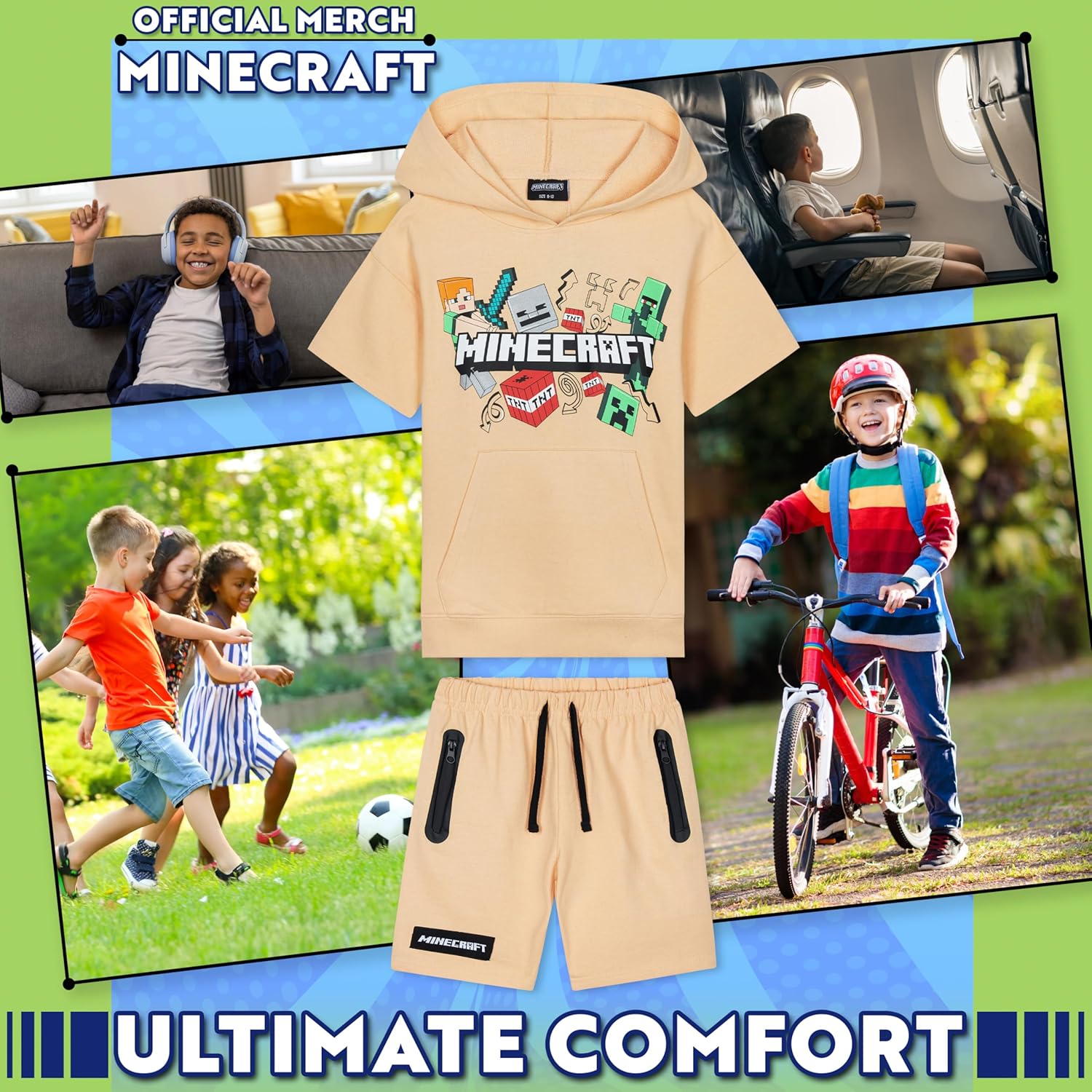 Ensemble Minecraft Creeper avec sweat à capuche et short – Image 3