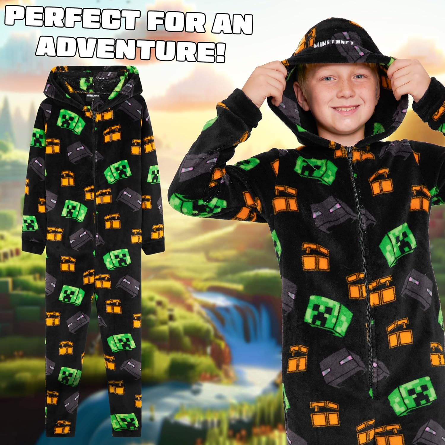 Combinaison pyjama à capuche Minecraft en polaire pour garçon ado – Image 5