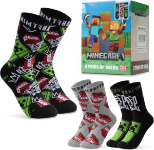 Chaussettes enfant Minecraft en coton, lot fantaisie tailles 31-36 et 37-40
