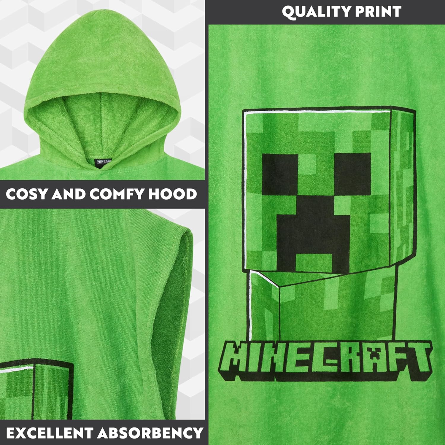 Poncho de bain Minecraft Creeper à capuche pour enfant et ado – Image 4