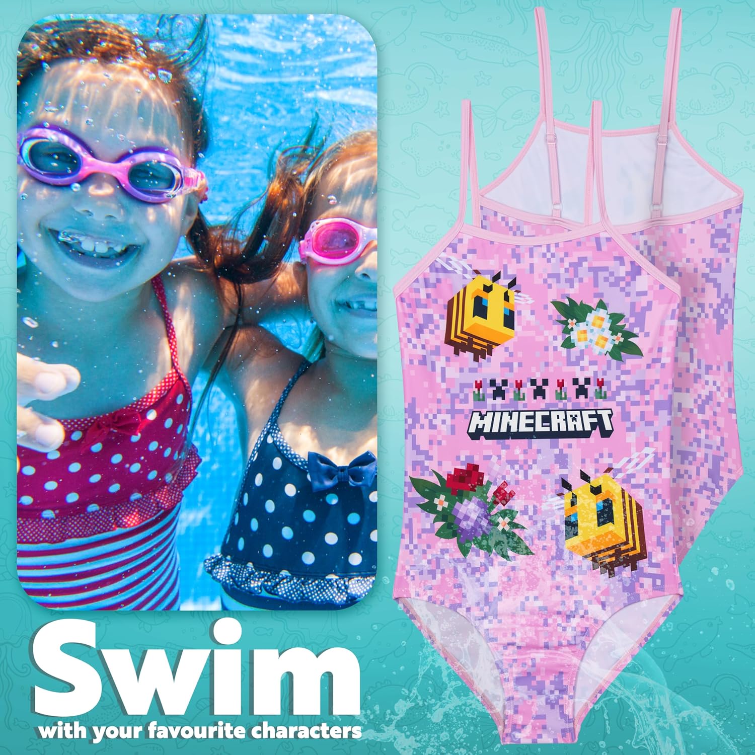 Maillot de bain 1 pièce fille Minecraft Pokemon, tissu extensible – Image 3