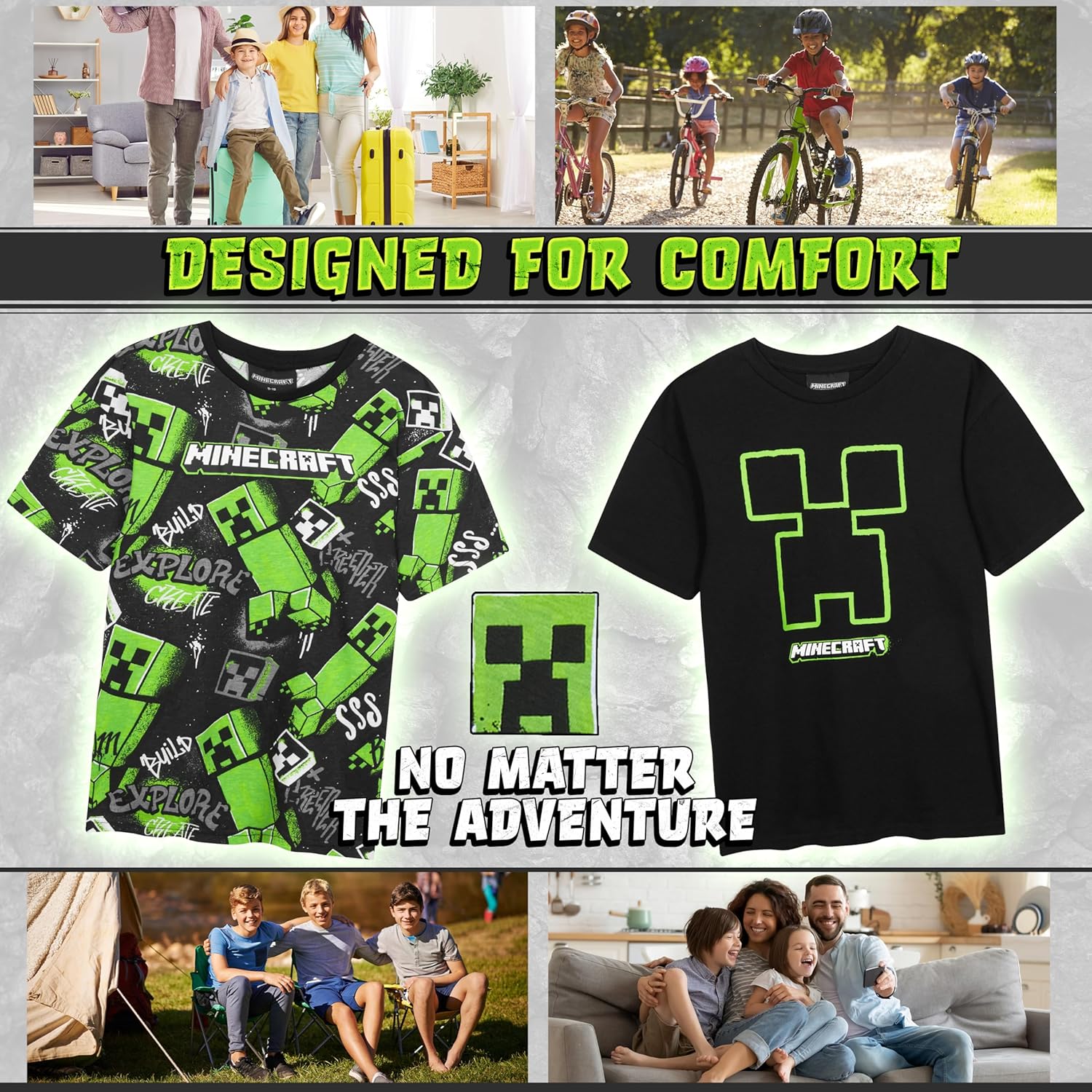 T-shirt Minecraft garçon en coton à manches courtes, lot 1 2 ou 3 – Image 2