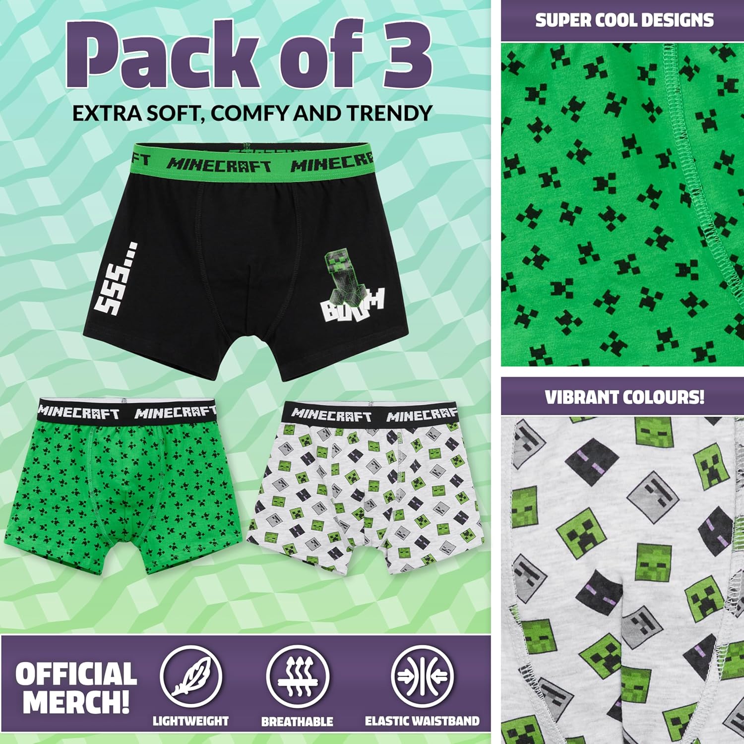 Lot de 3 boxers Minecraft garçon, tailles 7-8 ans à 13-14 ans – Image 3