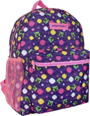 Sac à dos enfant Minecraft violet motif Creeper