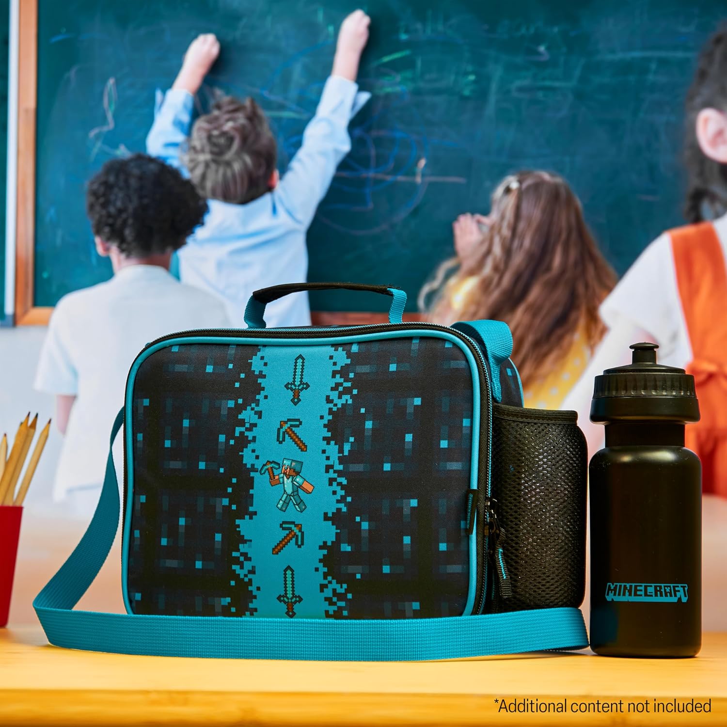 Lunch bag Minecraft Creeper bleu/noir avec gourde 550ml – Image 2