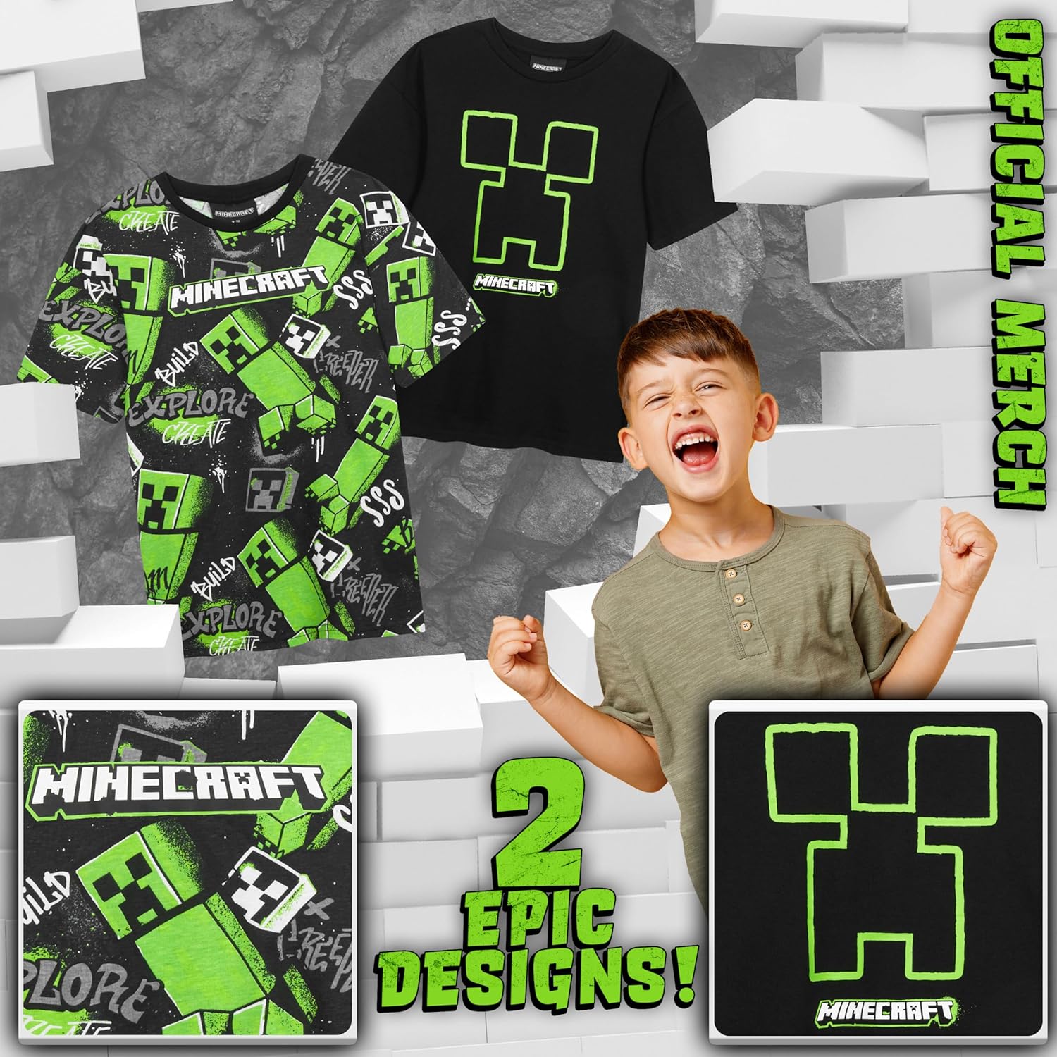 T-shirt Minecraft garçon en coton à manches courtes, lot 1 2 ou 3 – Image 3