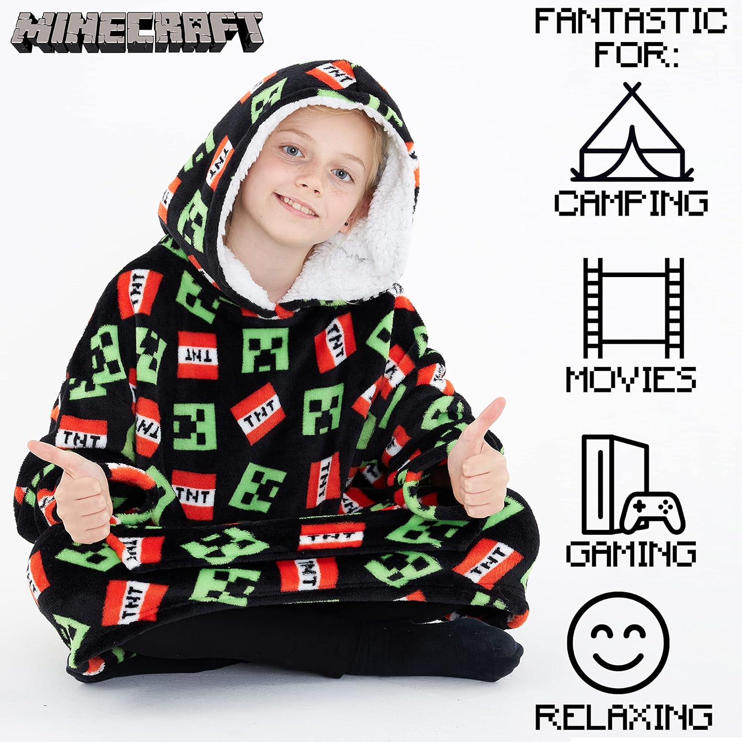 Sweat plaid à capuche Minecraft enfant en polaire, taille unique – Image 5