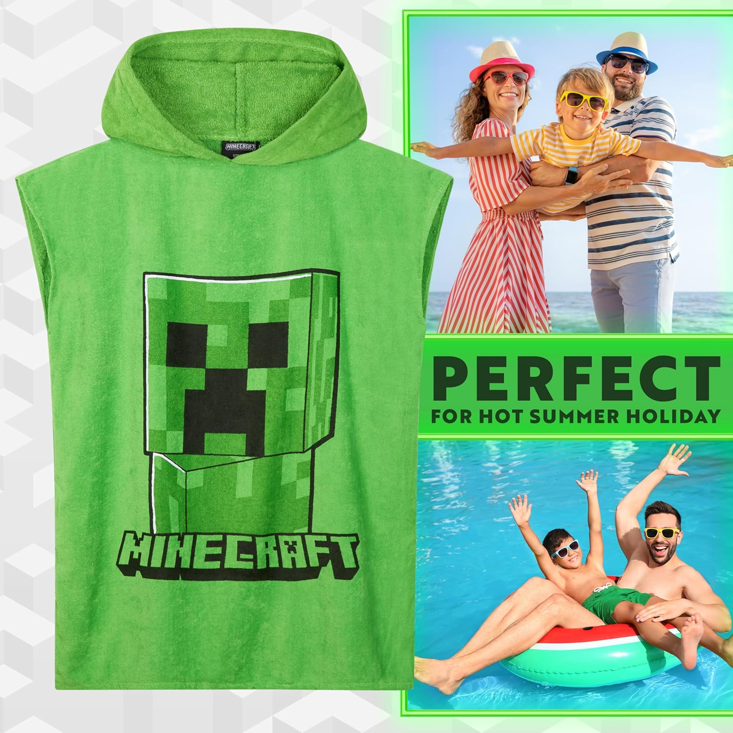 Poncho de bain Minecraft Creeper à capuche pour enfant et ado – Image 2