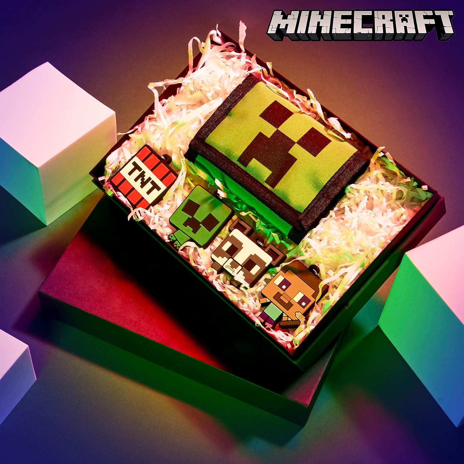 Portefeuille scratch Minecraft enfant avec 4 porte-clés Creeper Steve TNT – Image 2
