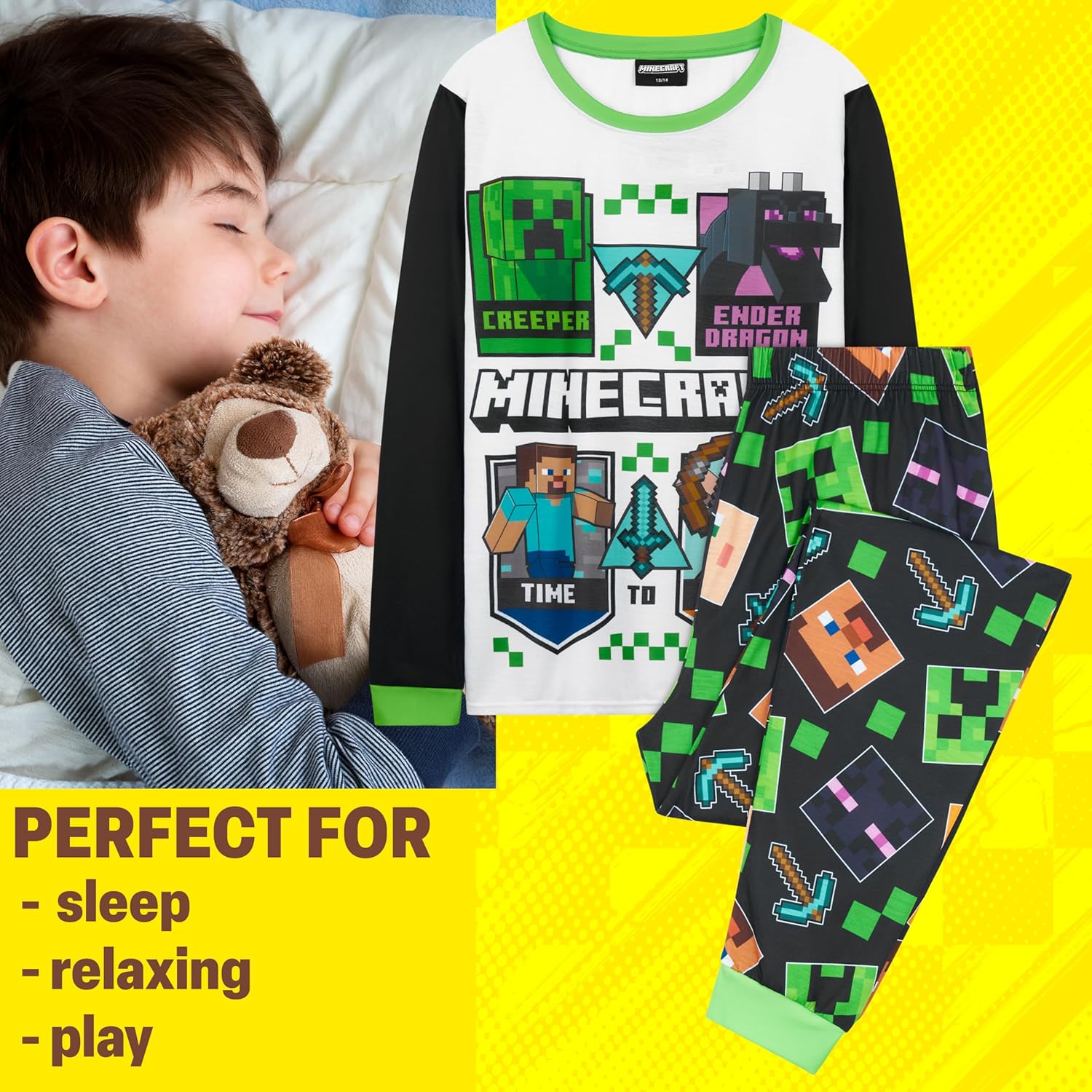 Pyjama Minecraft garçon et ado à manches longues, ensemble nuit 2 pièces – Image 2