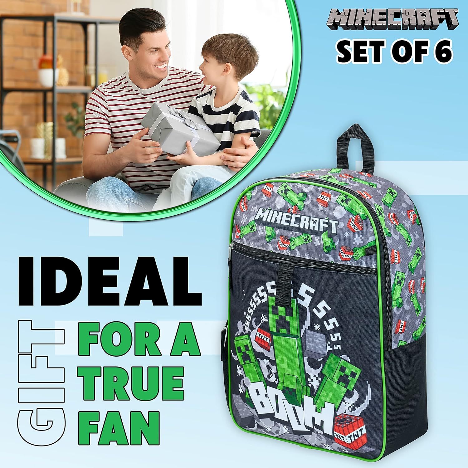 Ensemble cartable enfant Minecraft multicolore avec accessoires – Image 5